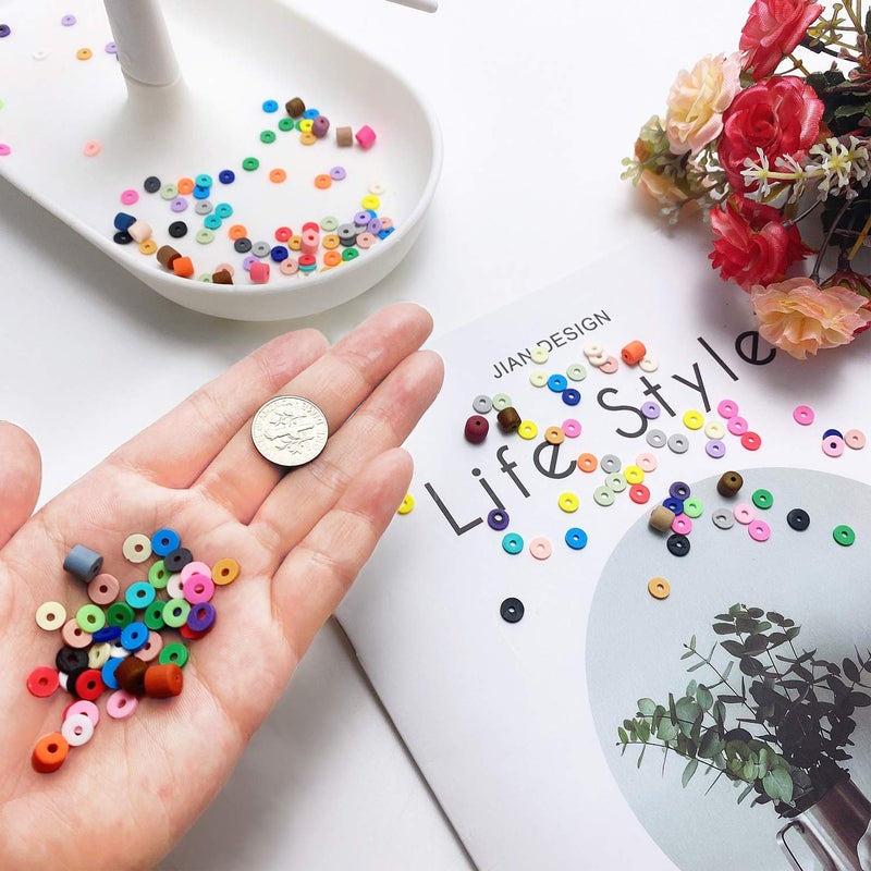 COIRIS 3400 Pcs Vinyl Heishi Beads Environmental Handmade Polymer Clay Spacer 6mm Disk Flat Beads for Surfer Chocker Necklace Bracelet Earrings Jewelry Making(RT-Macaroon Mix-6) - Image 4